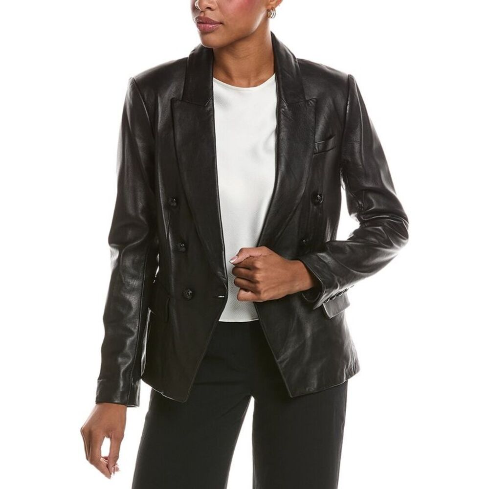 L’Agence Womens  Kenzie Leather Blazer